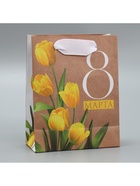 Пакет крафтовый вертикальный «Тюльпаны»,  S 12 × 15 × 5,5 см - фото 809017102