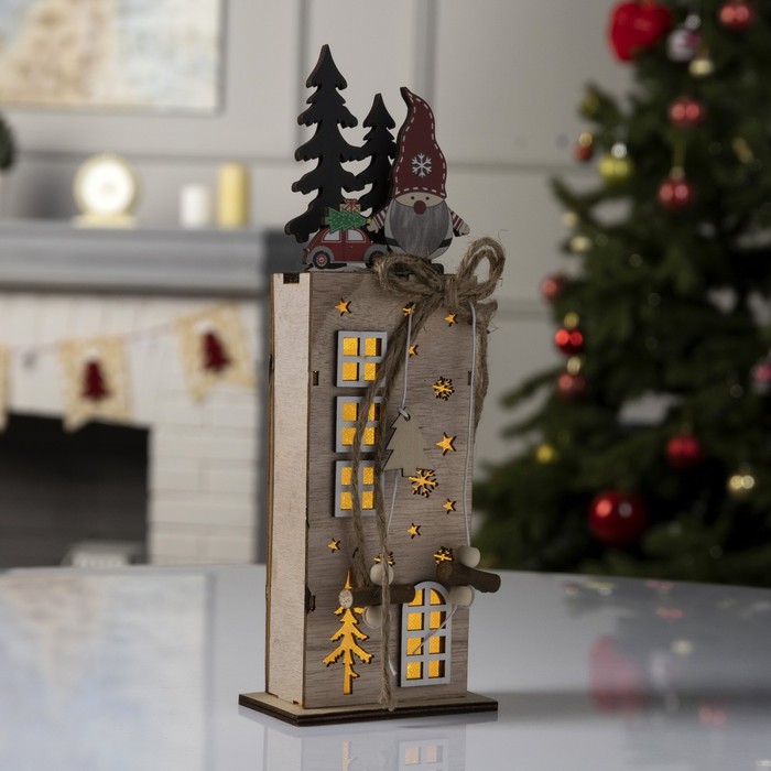 Светодиодная фигура «Рождественская фабрика» 9 × 28 × 5 см, дерево, батарейки АААх2 (не в комплекте), свечение тёплое белое - фото 1907559339