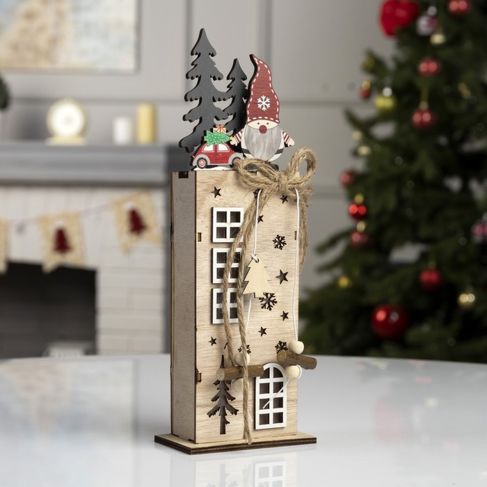 Светодиодная фигура «Рождественская фабрика» 9 × 28 × 5 см, дерево, батарейки АААх2 (не в комплекте), свечение тёплое белое - фото 1907559340