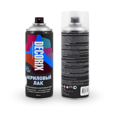 Лак – аэрозоль акриловый DECORIX (A32), бесцветный глянцевый, 520 мл
