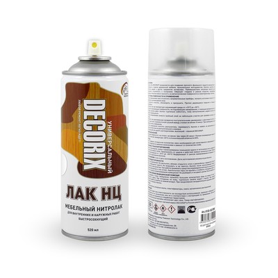Лак – аэрозоль НЦ мебельный нитролак DECORIX (A32), бесцветный глянцевый, 520 мл