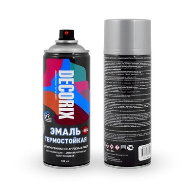 Эмаль – аэрозоль термостойкая DECORIX HH702, цвет алюминий, 520 мл