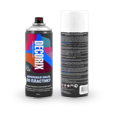 Эмаль – аэрозоль акриловая DECORIX A21, по пластику, цвет белый глянцевый, 520 мл