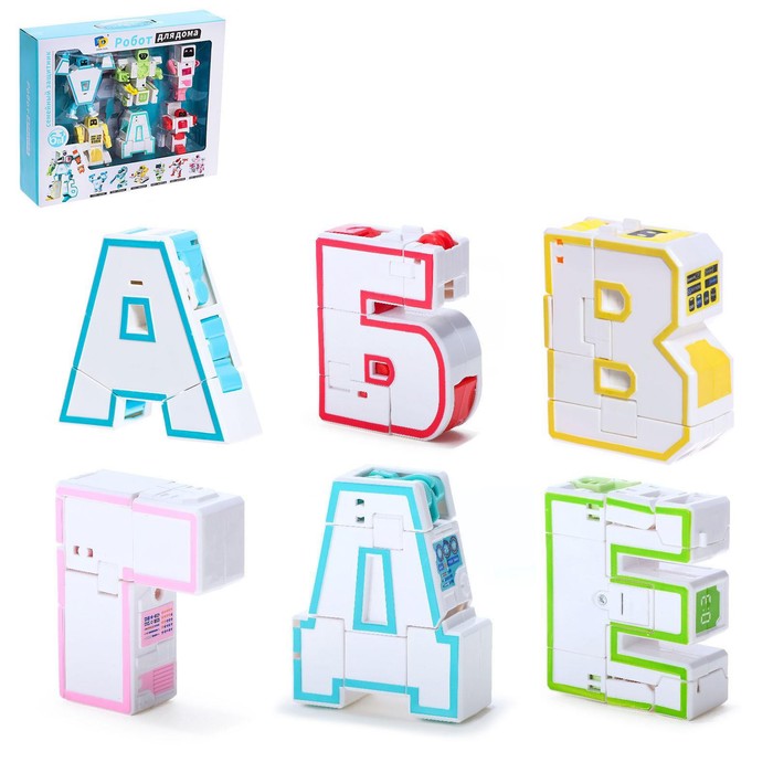 УЦЕНКА (мятая, разводы на упаковке) Набор роботов «Алфавит», трансформируется, световые и звуковые эффекты, 6 букв, собираются в 1 робота - Фото 1