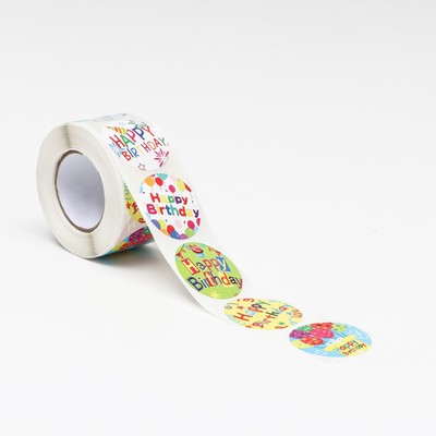 Наклейки в рулоне «С Днем Рождения!»,500 шт.,3.8×3.8 см
