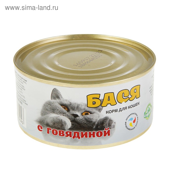 Влажный корм "Бася" для кошек, говядина, профилактика мкб, ж/б 325 г - Фото 1
