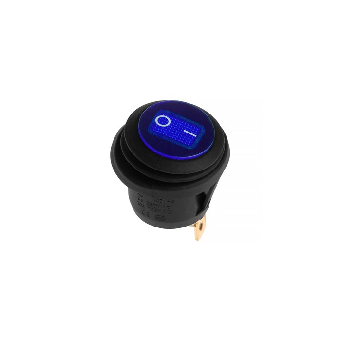 Переключатель влагозащищенный круглый синий с подсветкой, 250 В, 6 А, 3 контакта - Фото 1