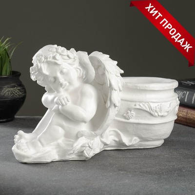Декоративное кашпо для цветов, «Спящий ангел», 650 мл, 15×18.5×31 см, гипс, белое
