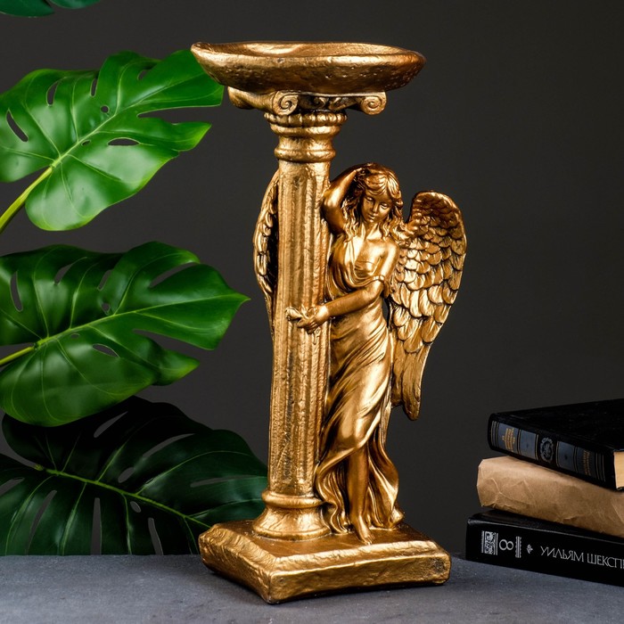 Фигура "Ангел девушка у колонны" бронза 18х23х42см - Фото 1