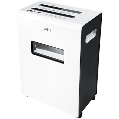 Шредер Deli E9903-EU, фрагменты 3х25мм, 12 листов, скрепки, скобы, пл.карты, диски