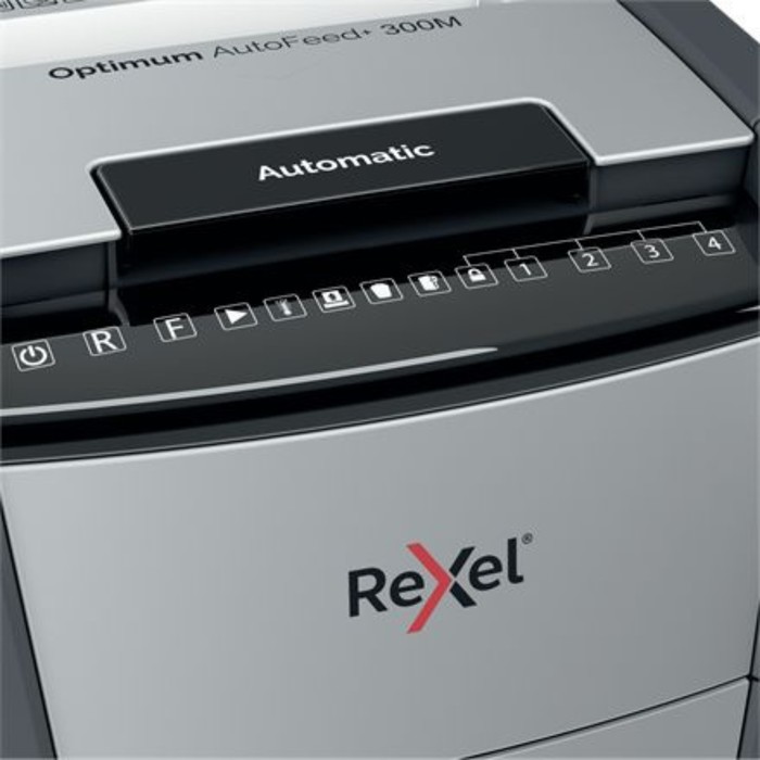 Шредер Rexel Optimum AutoFeed 300M, фрагменты 2х15мм, 300 листов, скрепки, скобы, пл.карты - фото 51303332