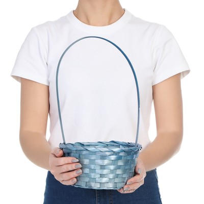 Корзина плетёная, бамбук, голубой, 19×19×32 см