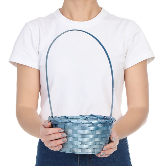 Корзина плетёная, бамбук, голубой, 19×19×32 см - Фото 1