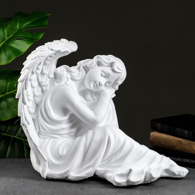 Фигурка гипс «Ангел девушка сидя», большая, белый 28×45×37 см