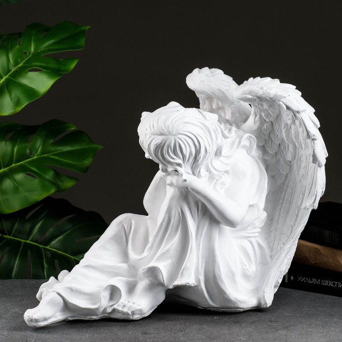 Фигура "Ангел девушка сидя" большая, белый 28х45х37см - фото 1911995378