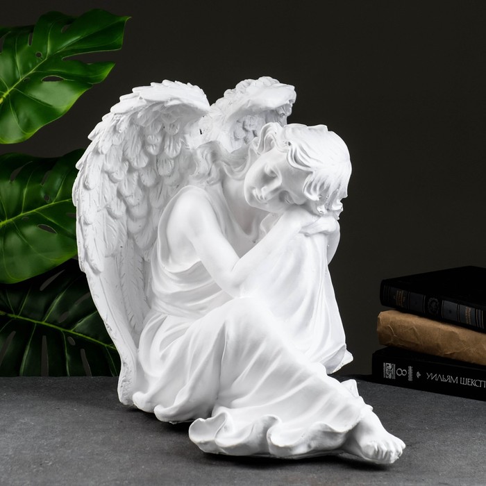 Фигура "Ангел девушка сидя" большая, белый 28х45х37см - фото 1911995380