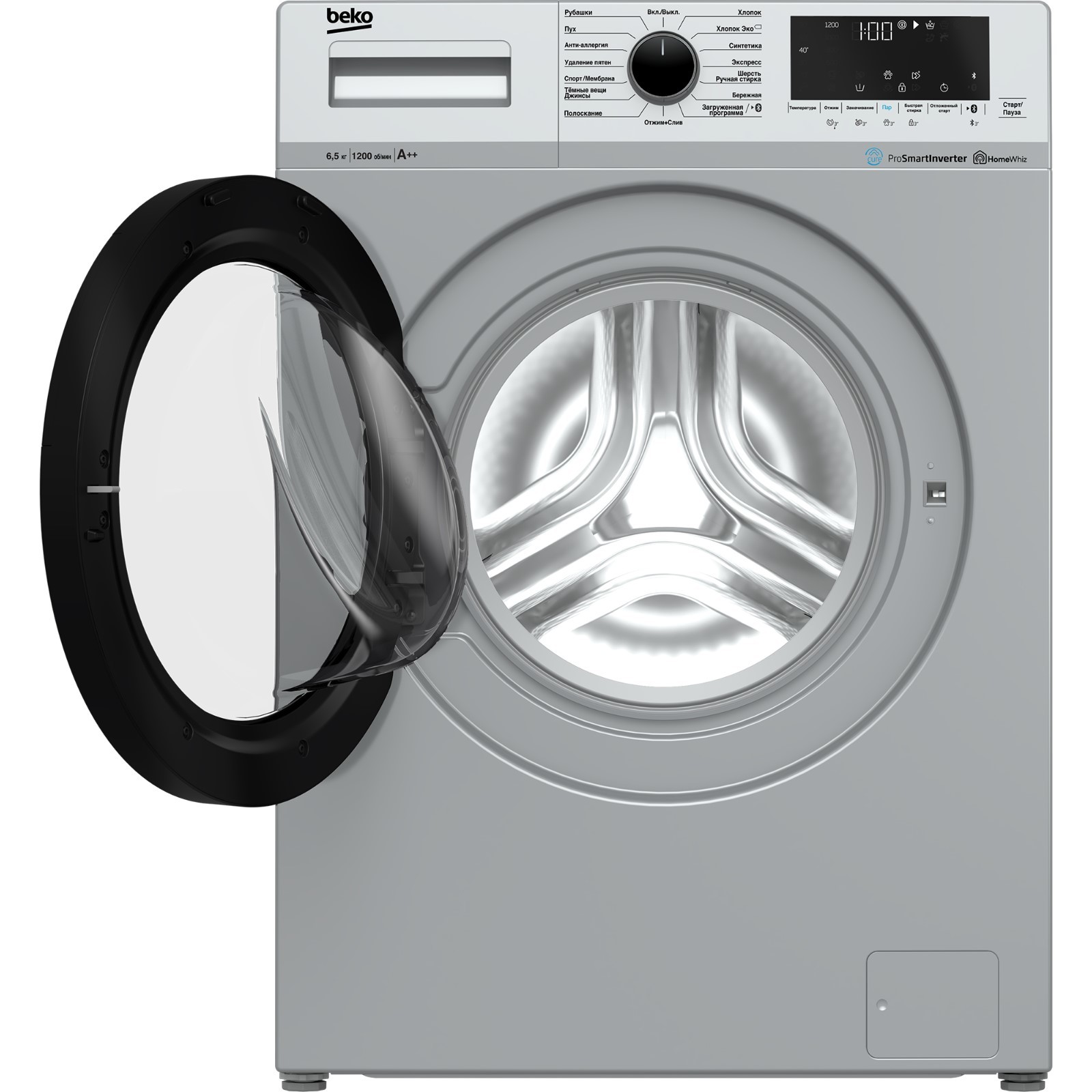 Стиральная машина Beko WSPE 6H616S, класс А, 1200 об/мин, 6.5 кг,  серо/черная