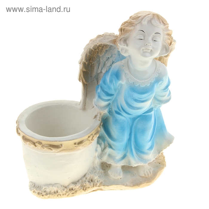 Фигурное кашпо "Целующий ангел" белый-голубой 25см - Фото 1
