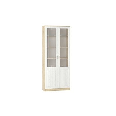 Шкаф – витрина «Оливия», 902×384×2198 мм, цвет белое дерево/дуб сонома