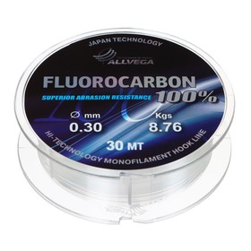 Леска монофильная ALLVEGA FX Fluorocarbon 100%, диаметр 0.30 мм, тест 8.76 кг, 30 м, прозрачная 9336033