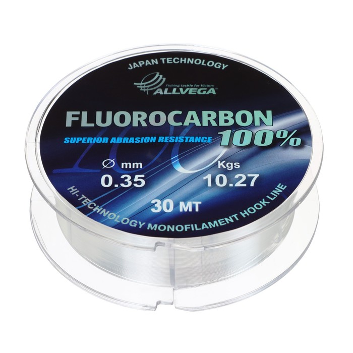 Леска монофильная ALLVEGA FX Fluorocarbon 100%, диаметр 0.35 мм, тест 10.27 кг, 30 м, прозрачная - Фото 1