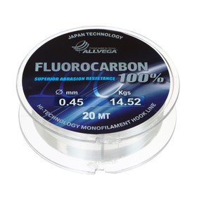 Леска монофильная ALLVEGA FX Fluorocarbon 100%, диаметр 0.45 мм, тест 14.52 кг, 20 м, прозрачная