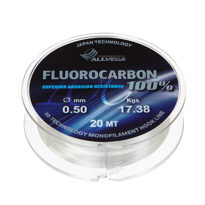 Леска монофильная ALLVEGA FX Fluorocarbon 100%, диаметр 0.50 мм, тест 17.83 кг, 20 м, прозрачная - Фото 1