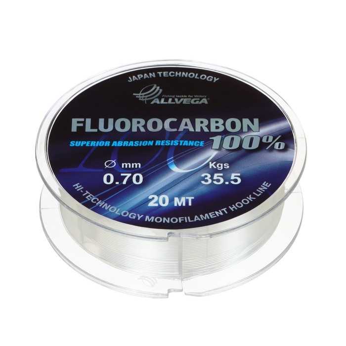 Леска монофильная ALLVEGA FX Fluorocarbon 100%, диаметр 0.70 мм, тест 35.5 кг, 20 м, прозрачная - Фото 1