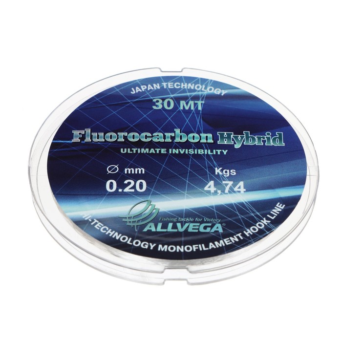 Леска монофильная ALLVEGA Fluorocarbon Hybrid, диаметр 0.20 мм, тест 4.74 кг, 30 м, флюорокарбон 65% - Фото 1