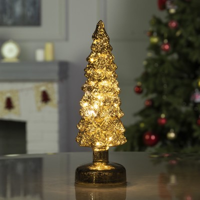 Светодиодная фигура «Золотистая ёлка» 9×29×9 см, стекло, от батареек АААх3, свечение тёплое белое