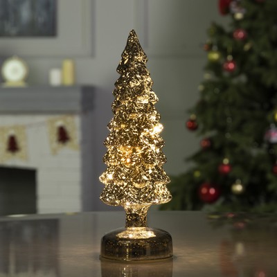 Светодиодная фигура «Серебристая ёлка» 9×29×9 см, стекло, от батареек АААх3, свечение тёплое белое