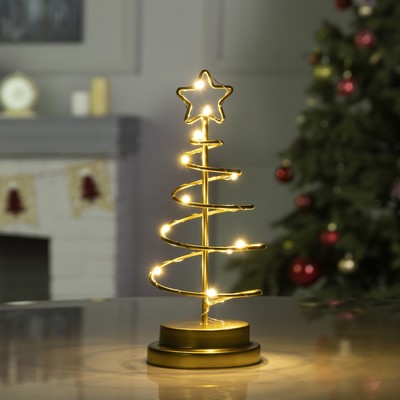 Светодиодная фигура «Ёлка золотистая» 12×25×12 см, металл, батарейки АААх3 (не в комплекте), свечение тёплое белое