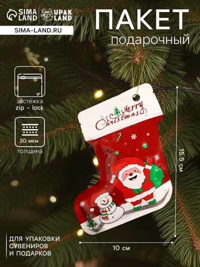 Пакет подарочный новогодний, с zip - lock застежкой, 10×15.5 см