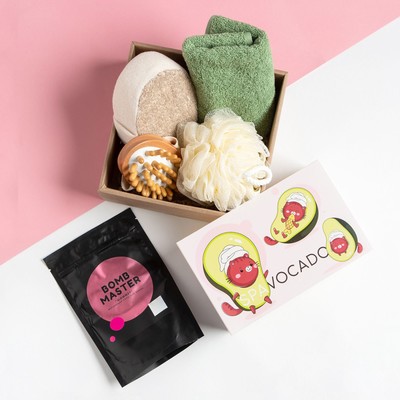 Подарочный набор «Этель» Avocado, полотенце 30×60 см, мочалка, массажёр