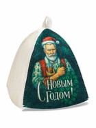 Шапка для бани и сауны, с принтом «С новым годом! Дед Мороз с веником и бокалом », полиэфир 70%, шерсть 30%, «Банная забава» - Фото 2