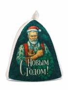 Шапка для бани и сауны, с принтом «С новым годом! Дед Мороз с веником и бокалом », полиэфир 70%, шерсть 30%, «Банная забава» - фото 60112338
