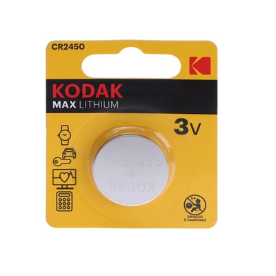 Батарейка литиевая Kodak Max, CR2450-1BL, 3 В, блистер, 1 шт.