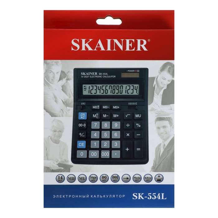 Калькулятор настольный (большой бухгалтерский) 14-разрядный, SKAINER SK-554L, двойное питание, 153 х 199 х 31 мм, чёрный - Фото 1