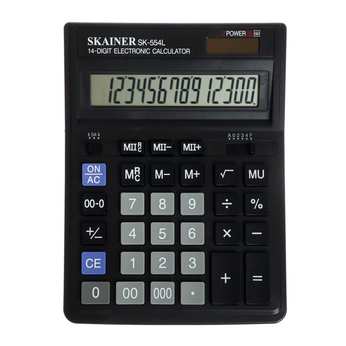 Калькулятор настольный (большой бухгалтерский) 14-разрядный, SKAINER SK-554L, двойное питание, 153 х 199 х 31 мм, чёрный - фото 51579452