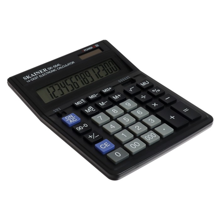 Калькулятор настольный (большой бухгалтерский) 14-разрядный, SKAINER SK-554L, двойное питание, 153 х 199 х 31 мм, чёрный - фото 51579453