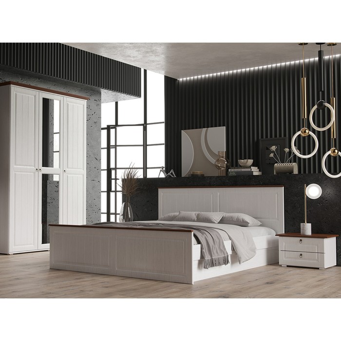 Спальня «Валенсия», шкаф, кровать 160 × 200, комод, тумбы 2 шт, зеркало, цвет белый / орех
