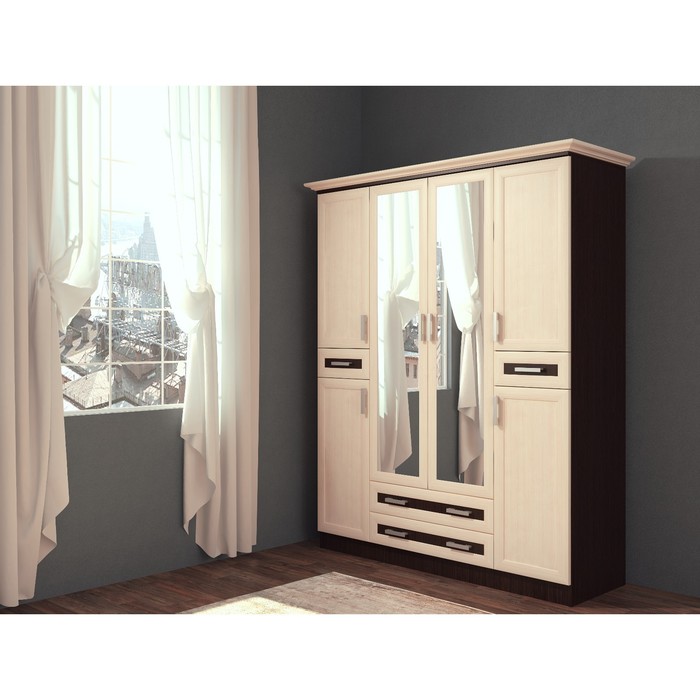 Шкаф 4-х створчатый «Грация», 1600 × 579 × 2050 мм, цвет дуб белёный / венге