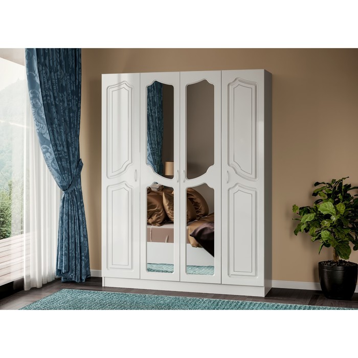 Шкаф 4-х створчатый «Натали», 1600 × 540 × 2116 мм, цвет белый глянец / белый