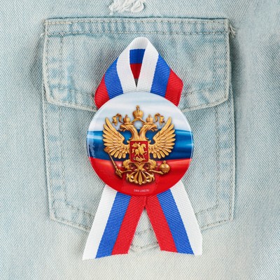 Значок закатной с лентой «Герб», триколор, d=56 мм