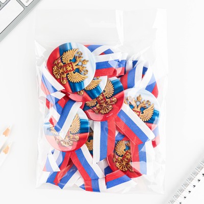 Значок закатной с лентой «Герб», триколор, d=56 мм