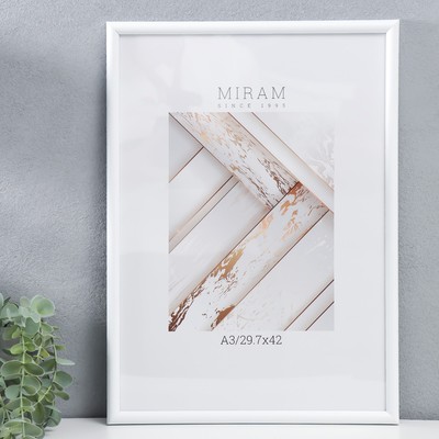 Фоторамка для фото 29.7×42 см (А3) «МИРАМ», пластик, белый, (пластиковый экран)