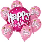Набор из воздушных шаров "С Днем рождения", фольга, латекс, надпись розовый, набор 7 шт. - фото 10064531