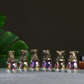 Набор рюмок-перевертышей, подарочный "Звери 2" лиловая дымка, на 6 персон, объем - 50 мл
