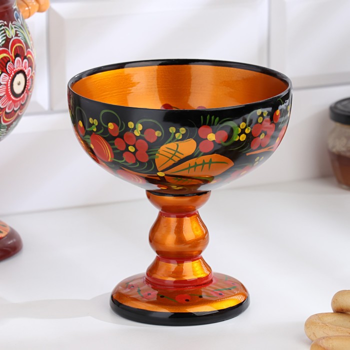 Конфетница на ножке «Сласть», 14.5×15 см, дерево, хохлома - Фото 1