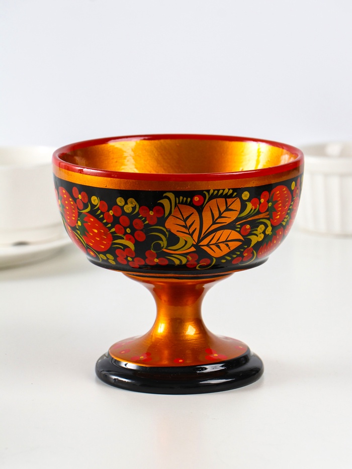 Конфетница на ножке «Сласть», 14.5×15 см, дерево, хохлома - Фото 1